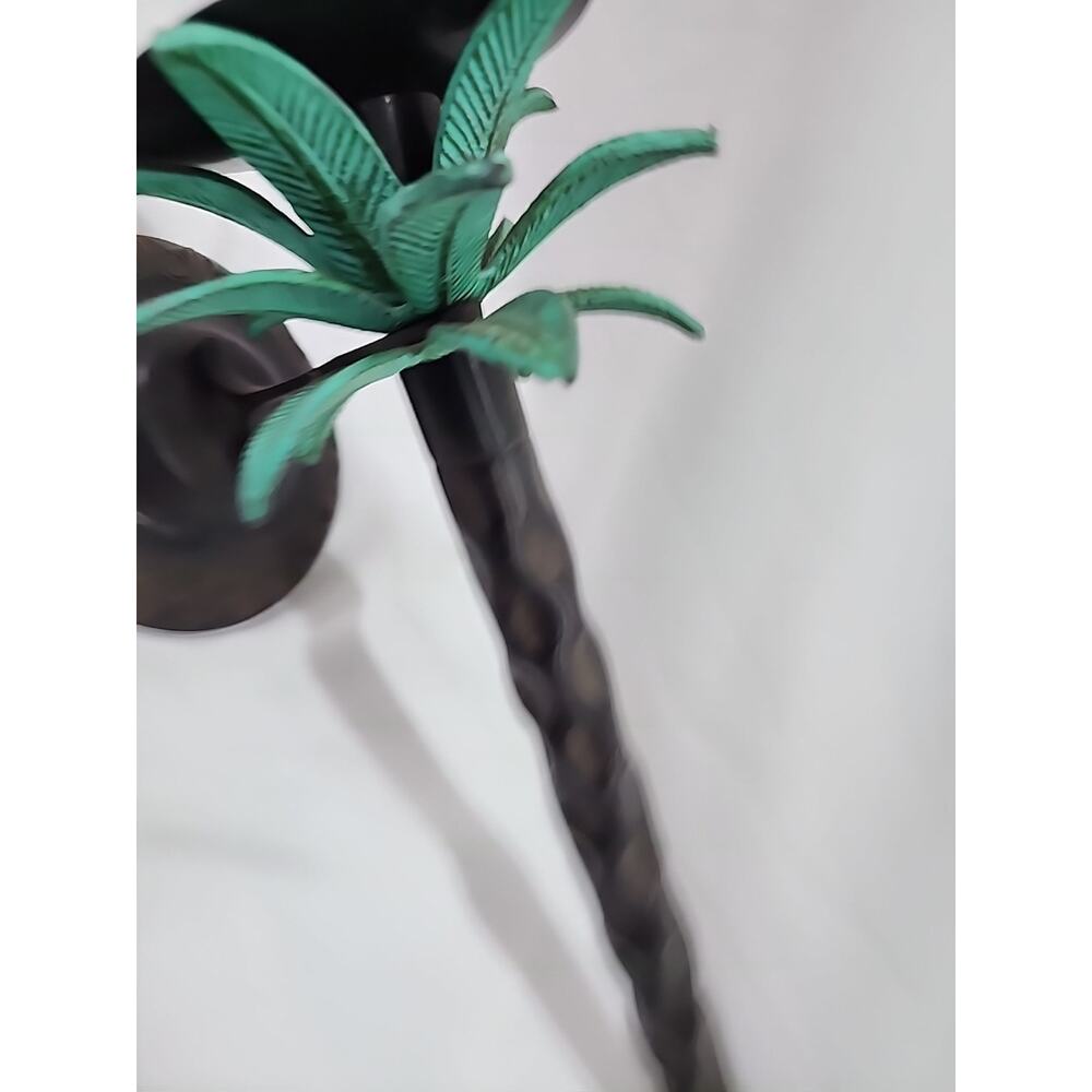 Wall Candle Sconces Pair Of 2 Brass Palm Trees Made In India 13" Good Condition - Picture 8 of 15